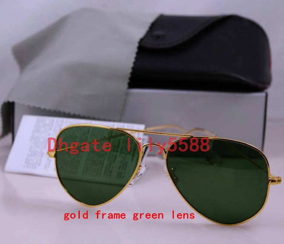 Hochwertige klassische Piloten-Sonnenbrille, Designer-große Metall-Sonnenbrille für Männer und Frauen, Silberspiegel, 58 mm, 62 mm, Glaslinsen, UV-Schutz