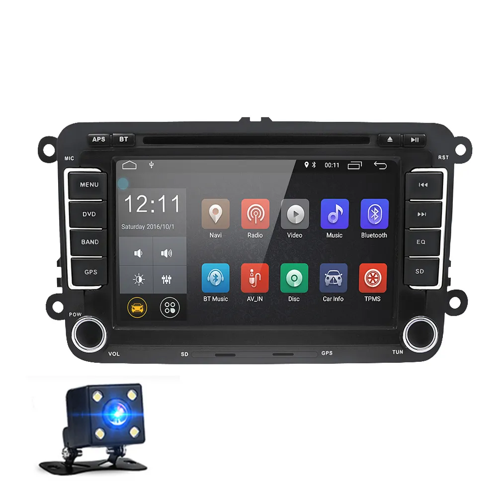 7インチ2 DIN Android 8.0 CAR DVDマルチメディアプレーヤーGPSナビゲーションステレオラジオVW Volkswagen T5 Touran Broeviewカメラのカンバス