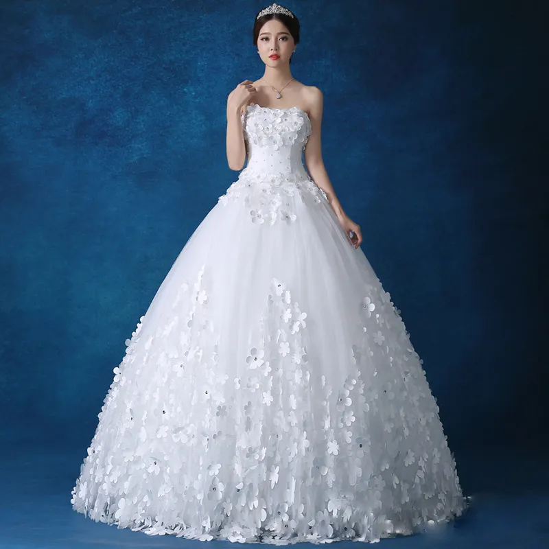 Fiore 3D di pizzo con perle di cristallo di lusso Sweetheart Bianco Avorio Rosso Champagne Moda Royal Train Abiti da sposa spose taglie forti