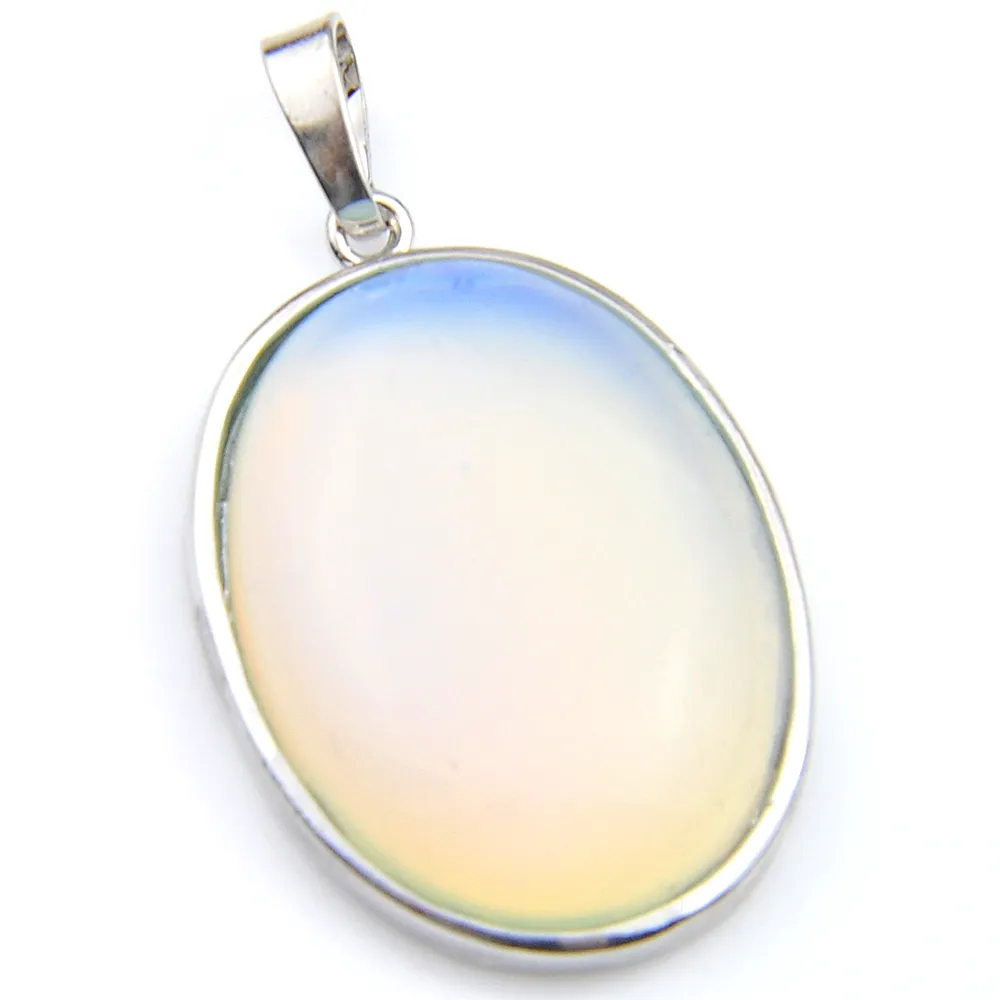 Luckyshine Jewelry High Quality Classic Oval Opal Rainbow Moon Gems 925 Silver Plated Pendant Necklace American Weddings Accessory Jewelry