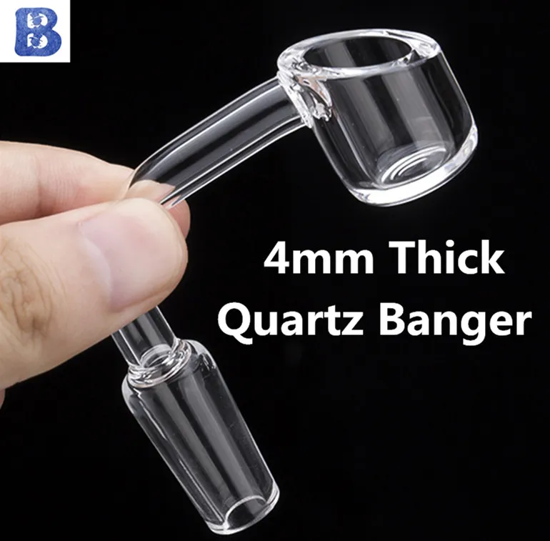 Banger al quarzo spesso 4 mm con chiodo al quarzo senza cupola a collo lungo 10mm 14mm 18mm maschio femmina 90 angolo 100% vero Banger al quarzo