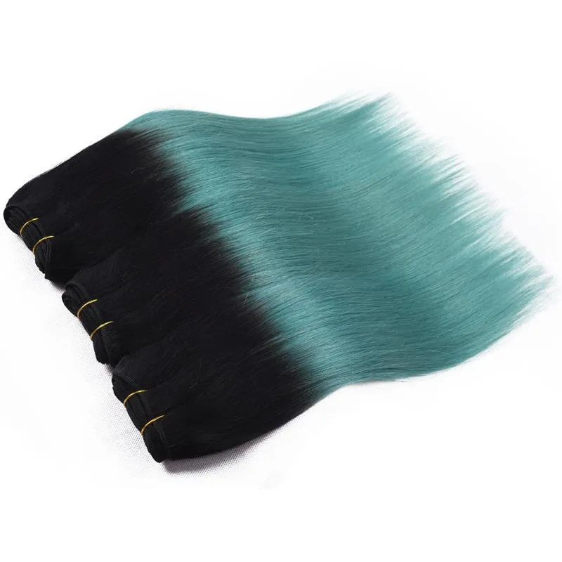 Due tele 1b verde dritto capelli umani tesse radice scura vergine brasiliana ombre verde capelli umani estensione 3 offerte di fasci