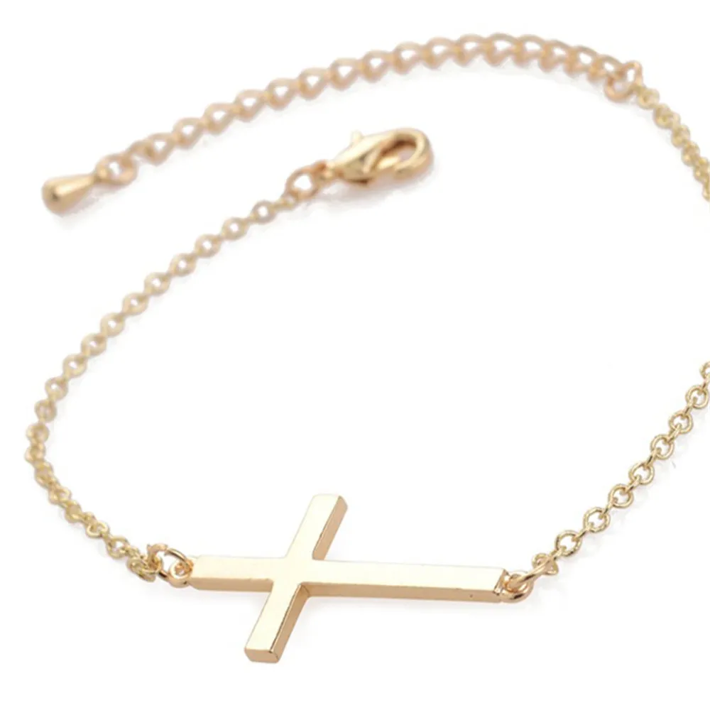 Fashion Silver/Gold Chain Simple Cross Bracelet & Bangle Exquisite Christian Copper jewelry Bracelets for women men gifts