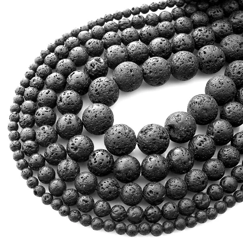 8mm Natural Stone Black Lava Volcanic Stone Loose Beads 4 6 8 10 12 14 16 18MM Fit Diy Charm Beads For Jewelry Making