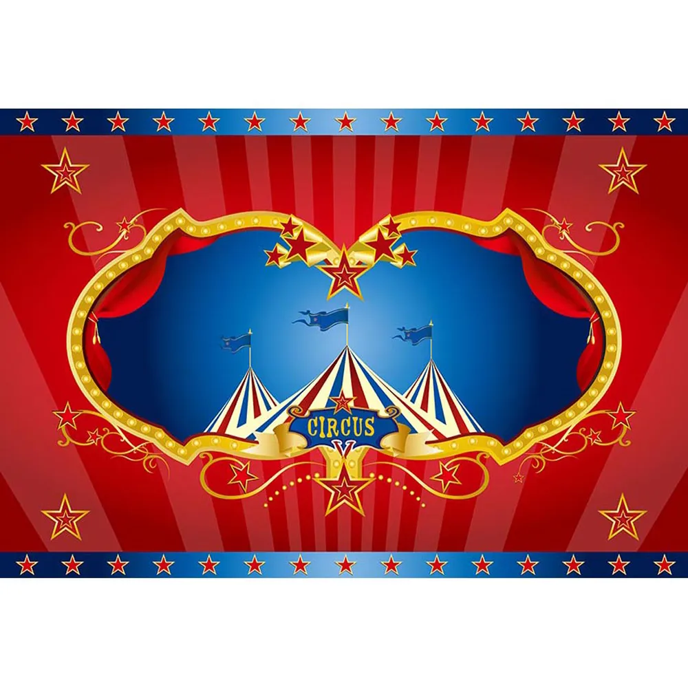 Circus Birthday Party Photo Booth Backdrop Printed Red Curtains Stars Tents Royal Baby Shower Props Boy Kids Children Background