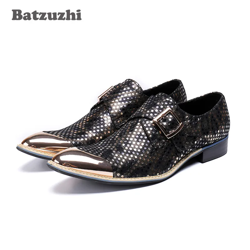 Batzuzhi Lüks El Yapımı Erkek Ayakkabı Zapatos Hombre Metal Sivri Burun Toka Deri Ayakkabı Erkekler Örgün Elbise Ayakkabı İş Parti