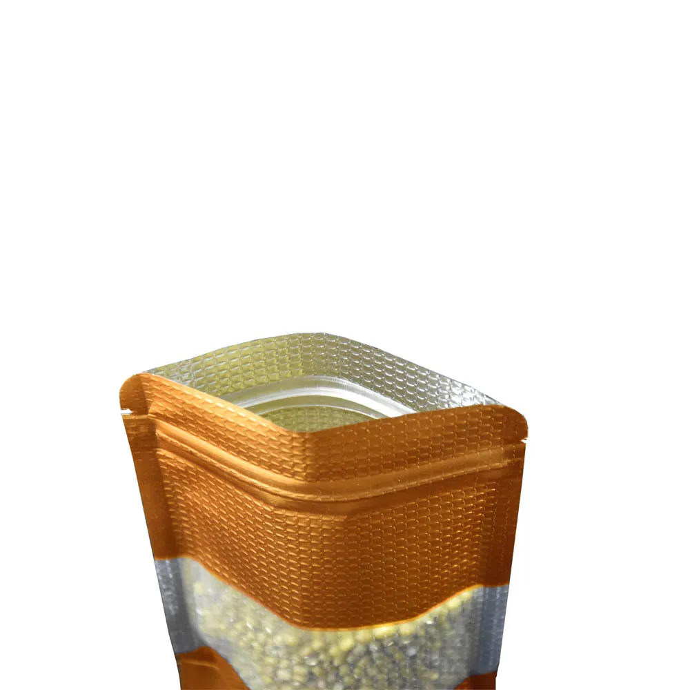 22 * 30 cm Stand Up Gold Zamek Zip Torba 50 sztuk / partia Doypack Tłożdżone Torba do pakowania folii aluminiowej z wyczyścić okno Mylar Zip Lock Backes