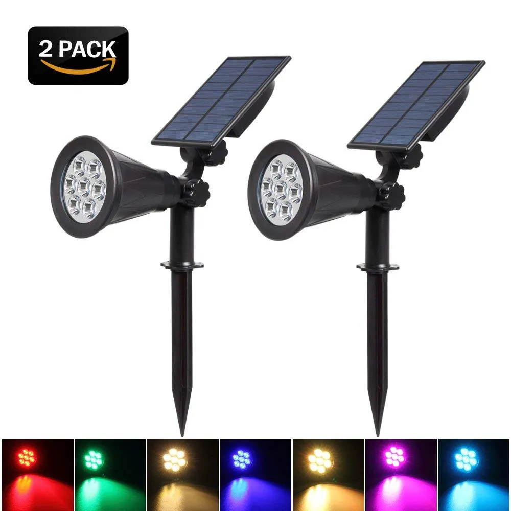 Solar Spotlights, 7 LED Color Changing Solar Lights Outdoor Landscape Garden Pathway Solar Powered Night Wall Light Waterproof Security Ligh