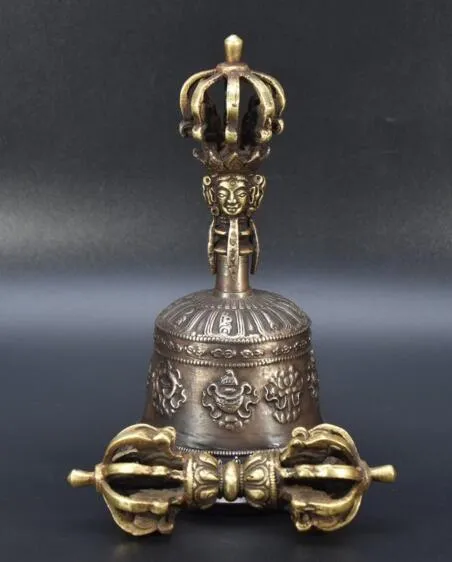 Asthamangala 티베트어 벨 Dorje 명상 Antique 9 Pronge Bronze Metal