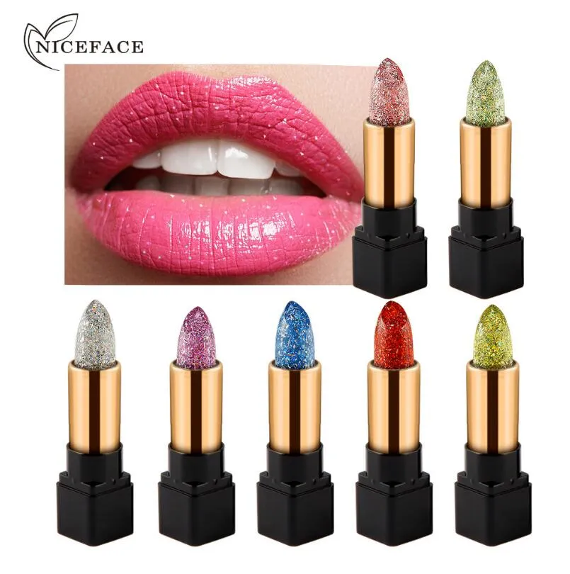 NICEFACE Shimmer Lipstick Color Cosmetics for Women Long Lasting Magic Temperature Color Changing Glitter Lipstick Brand Makeup