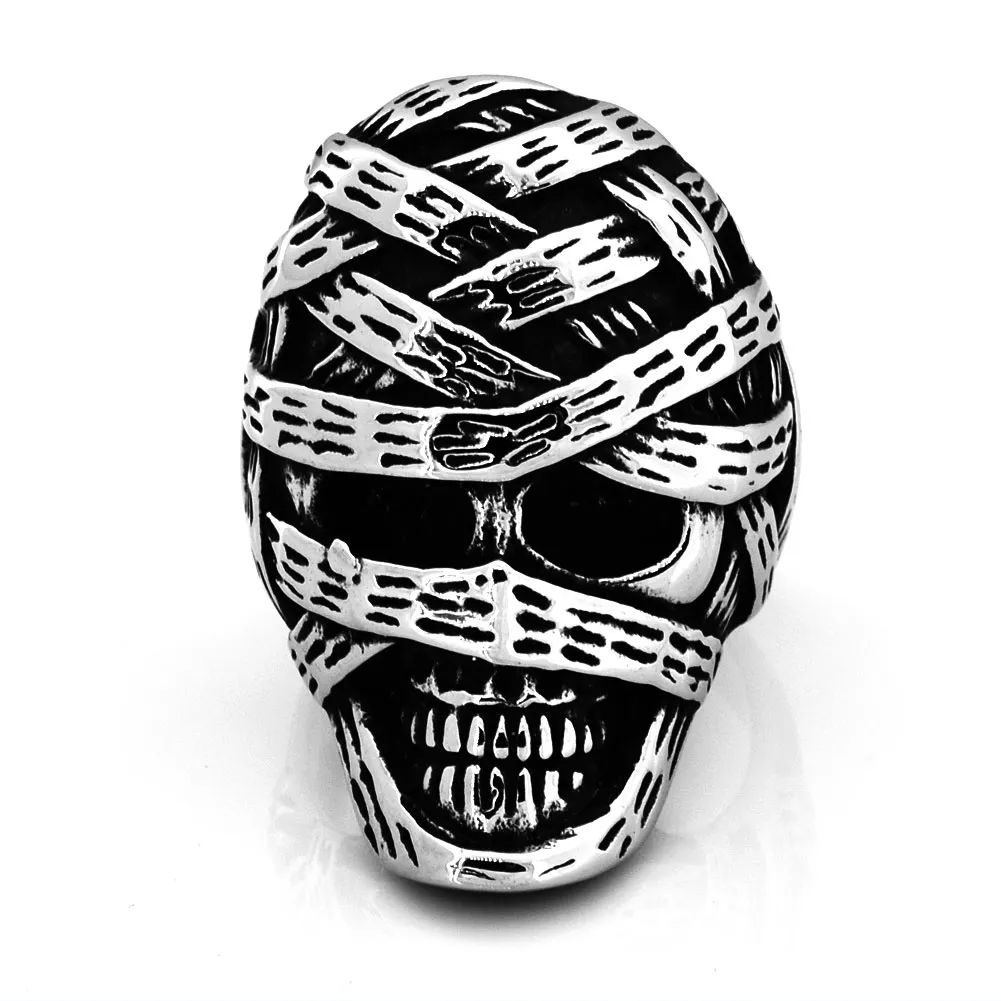 FANSSTEEL STAINLESS STEEL punk vintage mens or womens JEWELRY wrap bandage injured skull ring biker ring FSR14W21212S