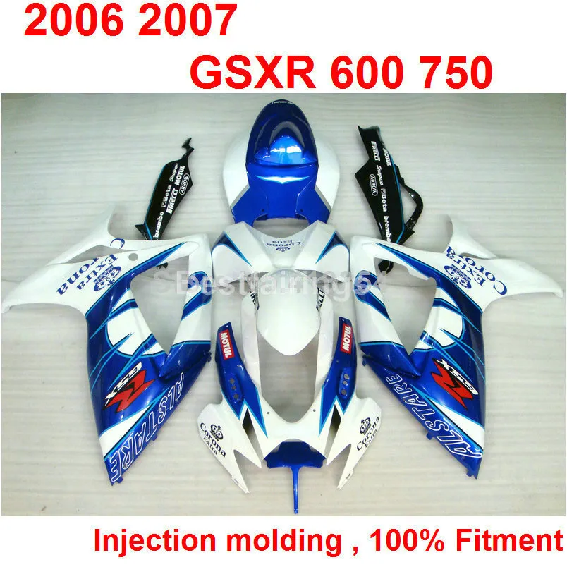 Литье под давлением обтекатель комплект для SUZUKI GSXR600 GSXR750 2006 2007white синий обтекатели GSXR 600 750 06 07 CX12