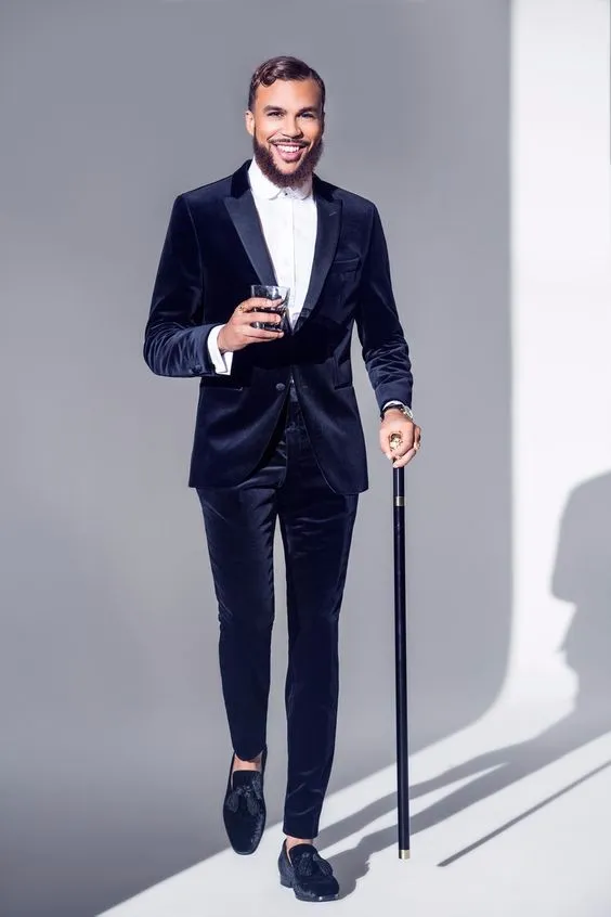 Chegada nova Velveteen Dois Botões Groomsmen Pico Lapela Do Noivo Smoking Ternos Dos Homens de Casamento / Prom Melhor Homem Blazer (Jacket + Pants + Tie)