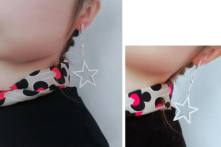 Five-pointed star Dangle & Chandelier rhinestones Fashionable long temperament Stud Earrings Exaggerated Earrings wholesale