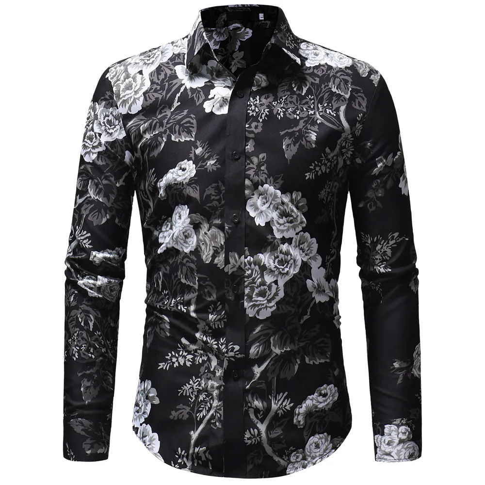 2018 marca de moda dos homens manga longa camisa havaiana verão roupas casuais camisas florais para homens xxxl masculina3291