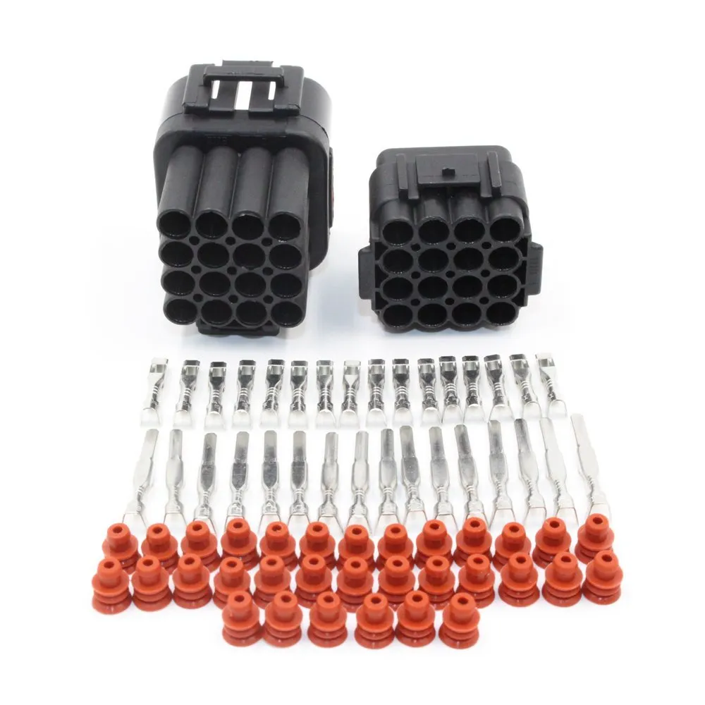 2 Set 16-pins Way Black Auto Auto Motorfiets Waterdichte Elektrische Draad Connector Plug Fit 2.2mm Terminals Draad