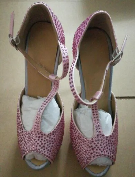 2018 moda desigh donna décolleté peep toe rosa strass tacco alto pompe con plateau in morbida pelle scarpe da sposa tacco sottile