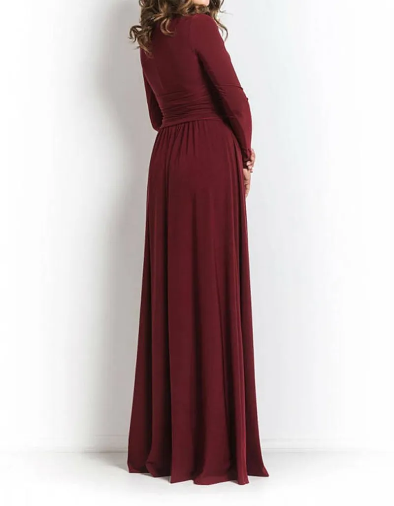 Zarif Scoop Boyun Çizgisi Bordo Uzun Gelinlik Modelleri kadın elbise tam uzunlukta Balo Parti elbise uzun kollu Custom Made Parti törenlerinde