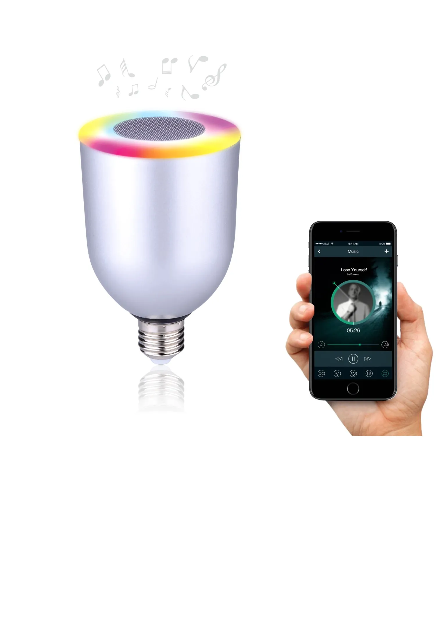 Colori regolabili Altoparlante Bluetooth senza fili E27 Lampadina LED Lampada colorata IOS Android Smart Phone IMAC/PC Lampada lettore musicale