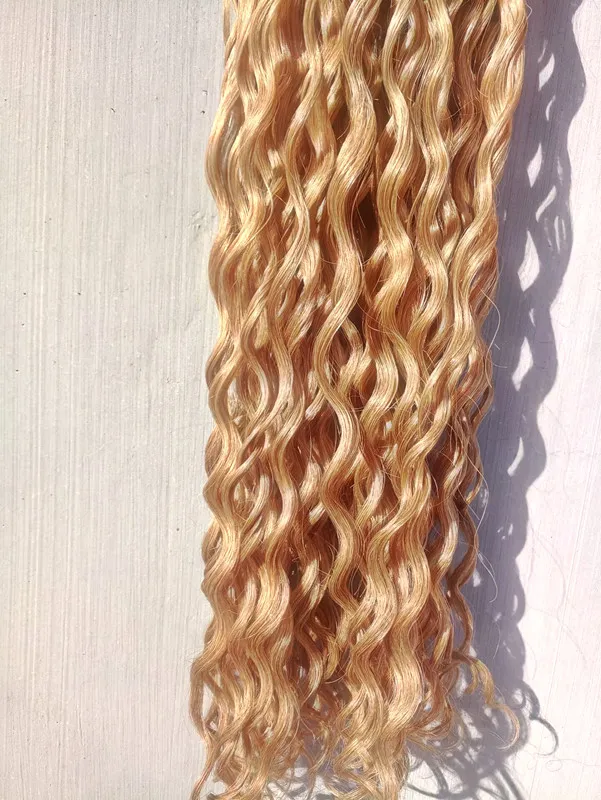 Extensions de cheveux bouclés profonds brésiliens vierges Remy blond foncé 27 # couleur trame de cheveux 2-3 paquets pour toute la tête