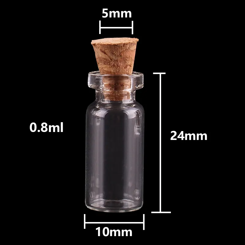 100pcs 10 24 5mm 0 8ml Mini Transparent Glass Bottles Tiny Jars Vials With Cork Stopper DIY Craft289N