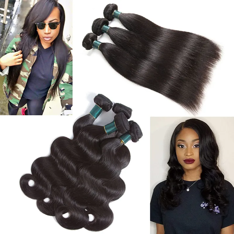 Vrais Cheveux Humains Remy 3/4 Bundles Droite Vague de Corps Non Transformés Brésiliens Vierges Tissage de Cheveux Trames Extension de Cheveux Grade 10A Couleur Naturelle