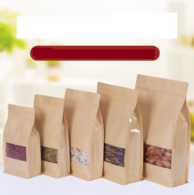 frosted open window kraft paper bag large capacity safety food packing bags clear dried fruit packaging bag stand up zipper valve bags