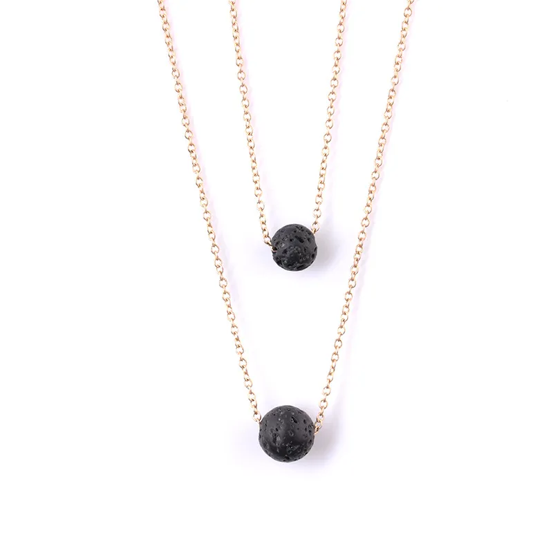 Multilayer Black Lava Stone Necklace Lava Rock Bead Etherische Olie Diffuser Ketting Hangers Chokers Damesmode Sieraden Drop Ship 162642