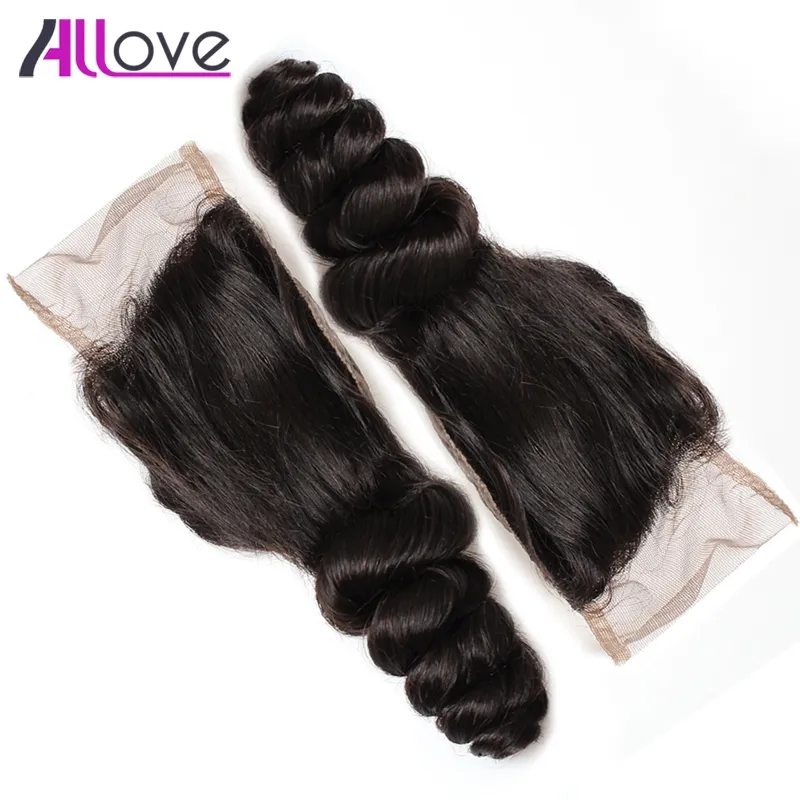 Allove 10A onda allentata brasiliana chiusura del pizzo dei capelli tessuto allentato chiusura dei capelli vergini malesi chiusura del pizzo peruviano vergine indiana Ha3331657