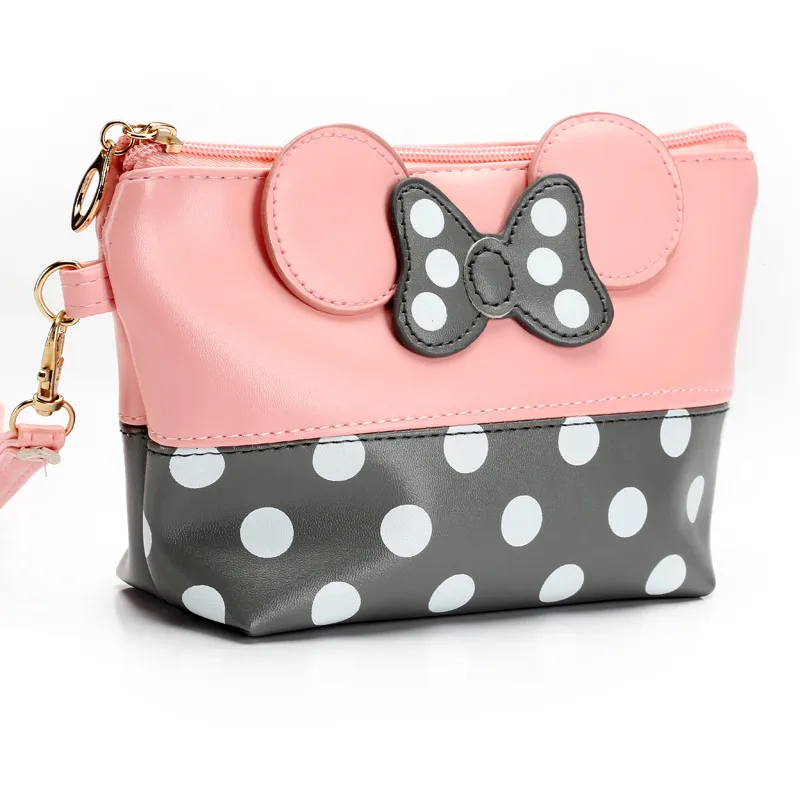 Hot sell Mouse cute clutch bag bowknot makeup bag cosmetic bag for travel makeup organizer and toiletry use