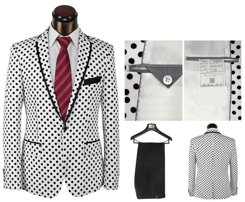 Haute qualité blanc noir Spot hommes mariage Tuxedos marié Tuxedos cran revers Center Vent hommes Blazer 2 pièces costume (veste + pantalon + cravate) 1695