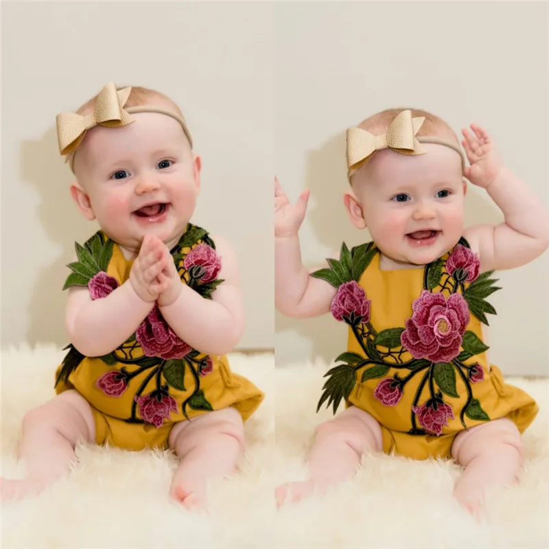 Çocuk Giyim Güzel Nakış Şakayık Backless Romper Sıcak Yenidoğan Bebek Kız Kolsuz Romper 2018 Yeni Tulum Yaz Bebek Kız Giyim