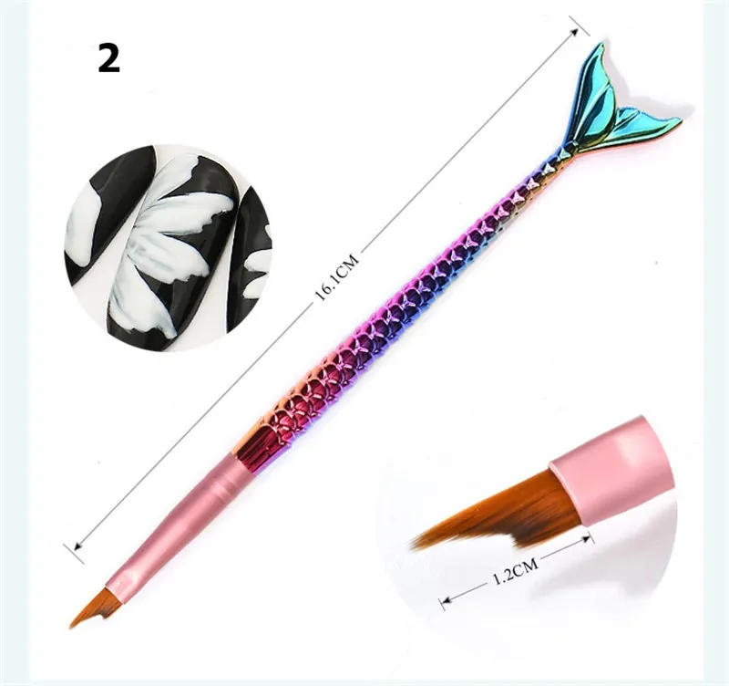 7 Diferentes cabeça sereia Nail Art Escovas UV Gel Extensão Escova Flor Design Desenho Pintura Pen Na Pregue DIY Ferramentas