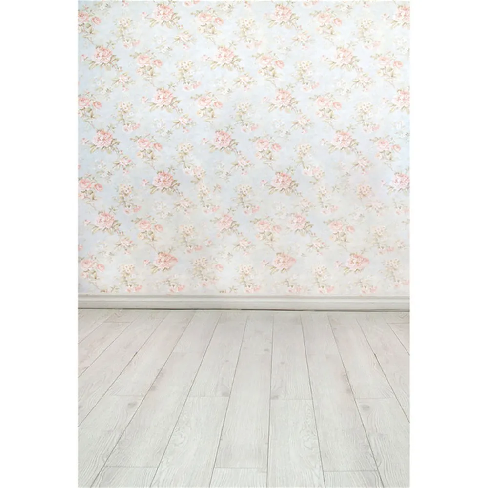 Blumendamast-Wand-Foto-Hintergrund druckte hellrosa Blumen-Baby-neugeborene Fotografie-Requisiten-Kinder-Kinder-Studio-Hintergrund-Holzfußboden