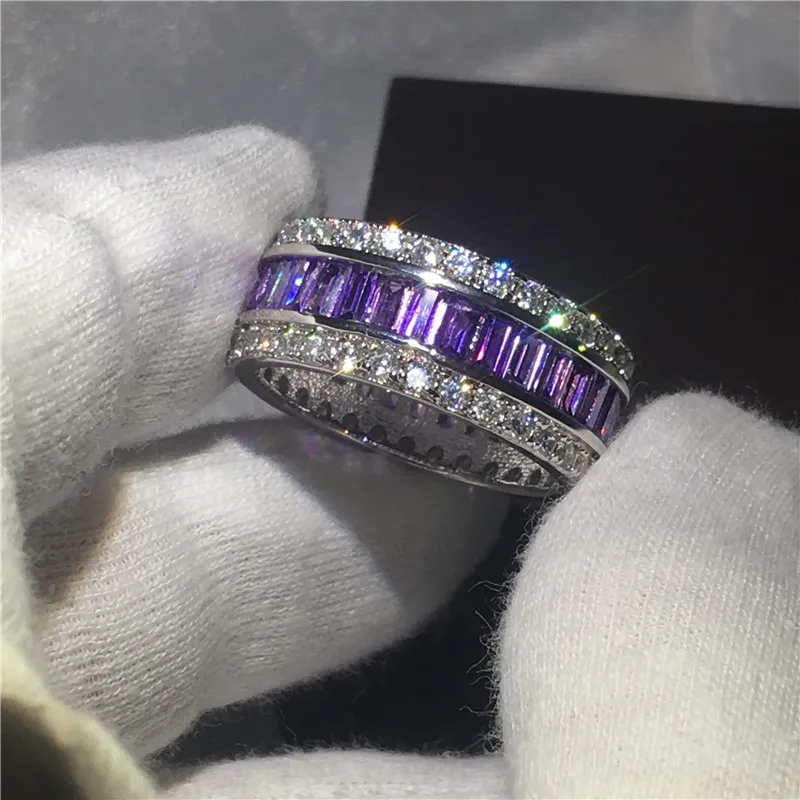 choucong full 15ct diamant lila cz 925 sterling silver kvinnor engagemang bröllop band ring mode smycken