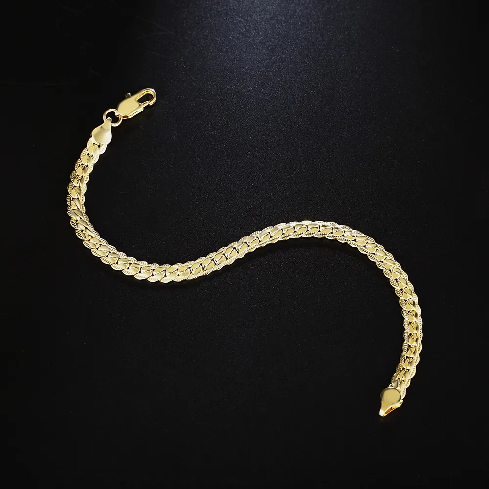 Wholesale Cheap 18K Real Gold Plated 5MM Snake Chain Bracelet & Bangles Length 20CM Fashion Jewelry For Men and Women 