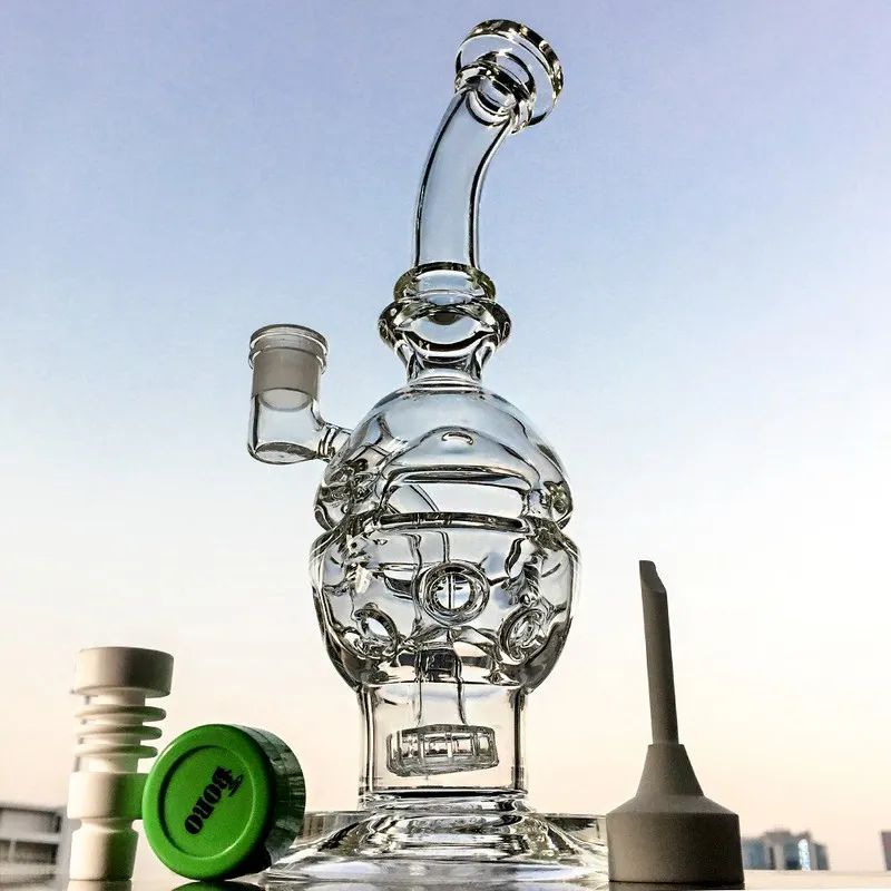 Fab Egg Glass Bong Swiss Perc Recycler Tuyaux d'eau Pomme de douche Perc Swiss Percolator Dab Oil Rigs Recycler Bong avec Quartz Banger MFE01