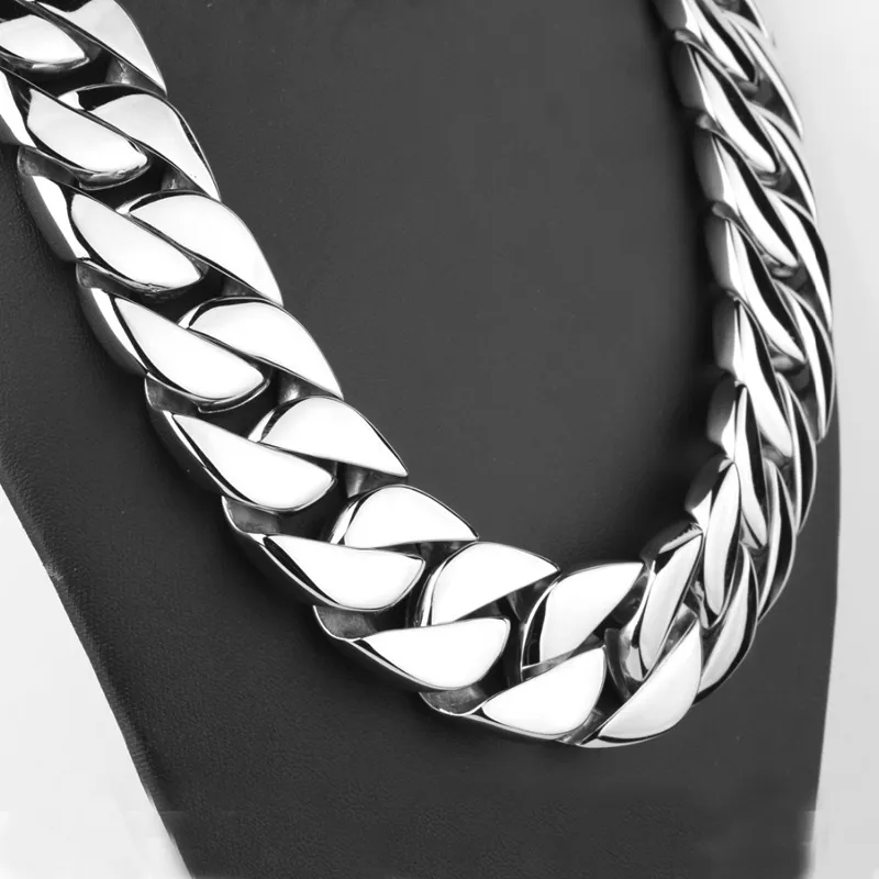 72CM 31mm Super Heavy Thick Silver Flat Round Curban Curb Chain Titanium steel Link necklace Mens Boys Chain 316L Stainless Steel 3090242