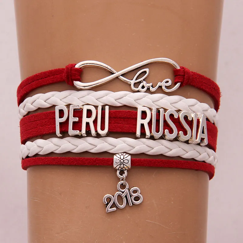 (10st / lot) Infinity Love Peru Ryssland Armband Charm Handgjorda Flätade Armband Bangles Land Smycken Tillbehör för Kvinnor Män Present
