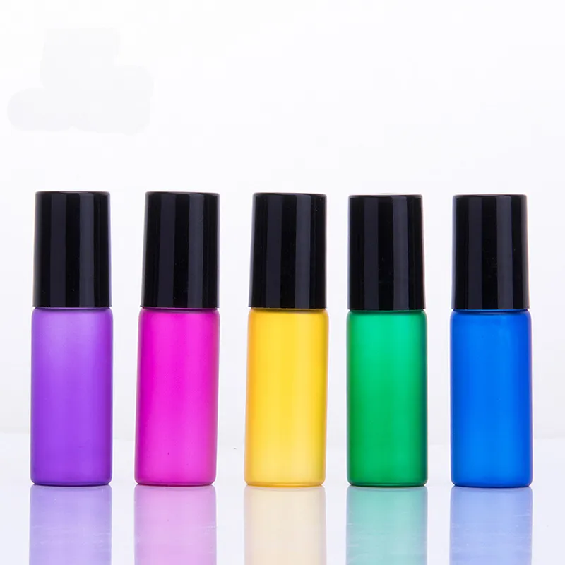 5ML Frosted Colorful Rollon Bottle For Essential Oils Stainless Steel Roller Refillable Perfume Bottle Deodorant Containers with Black Lid