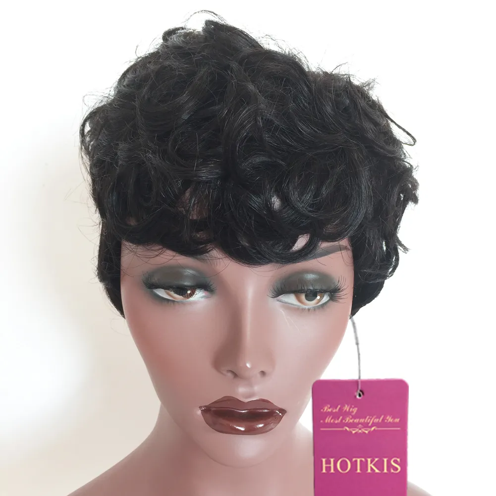 HOTKIS Human Hair Curly Wigs Black Short Curly Wigs For Black Women ...