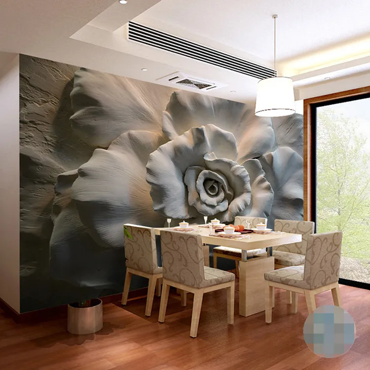 Personalizado Mural Papel De Parede Pintura De Parede 3D Relevo Rosa Flor Papel De Parede Para Sala de estar Sofá TV Fundo Mural Da Parede Home Decor 3D