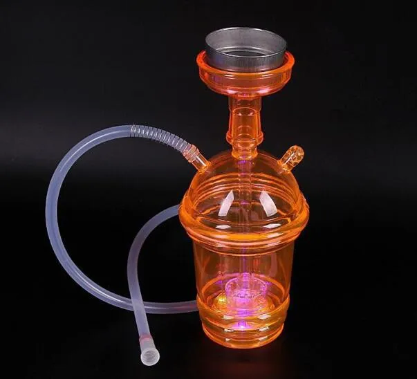 Akryl Portable All-in-One Travel Hookah Shisha med slangkolhållare Tong Nargila Colorful LED Light Color Box