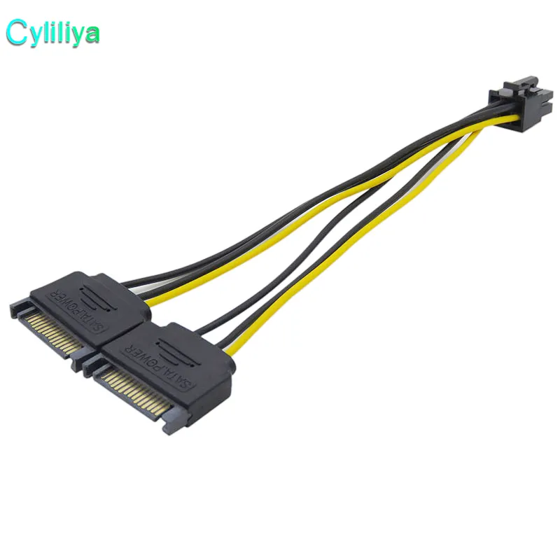 Dual 15 Pin 2 SATA till 6 Pin PCI Express PCI-E SATA Graphics Converter Adapter-videokort Power SATA Cable Cord