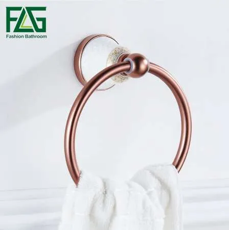FLG Towel Holder Ring Rose Gold Finished Space Aluminum With Ceramics Towel Ring Rack Bathroom Accessories