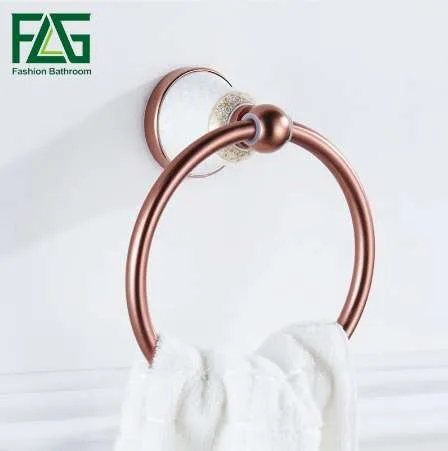 FLG Towel Titular Anel Rose Gold Espaço Acabado Alumínio com Cerâmica Toalha Anel de Anel de Banheiro Acessórios