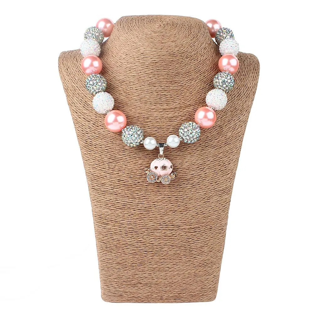 Collier citrouille rose pour filles, breloques en diamant d'halloween pour enfants, pendentifs, accessoires de bijoux, cadeau d'anniversaire pour filles