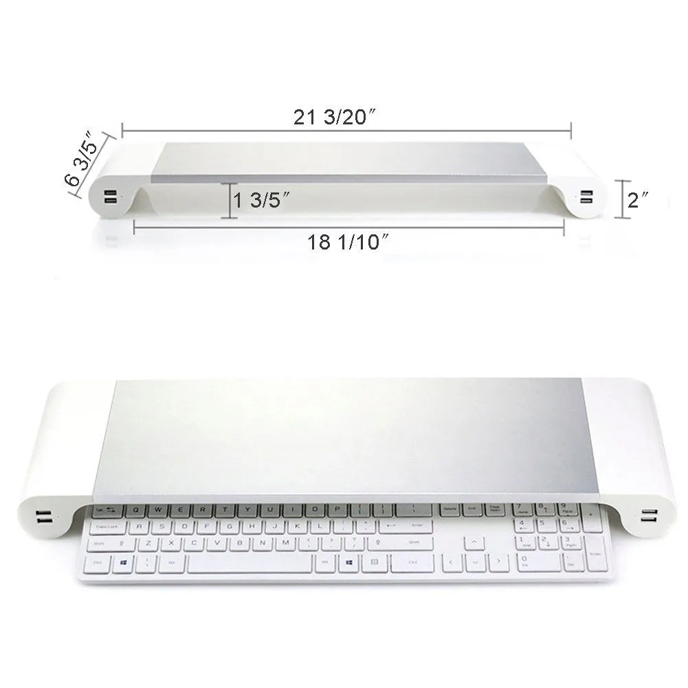 Alumínio Monitor de computador Stand Space Bar Bar LCD Monitor Riser C0069 Montagem da tela do PC com 4 portas USB Keybord Storage266i