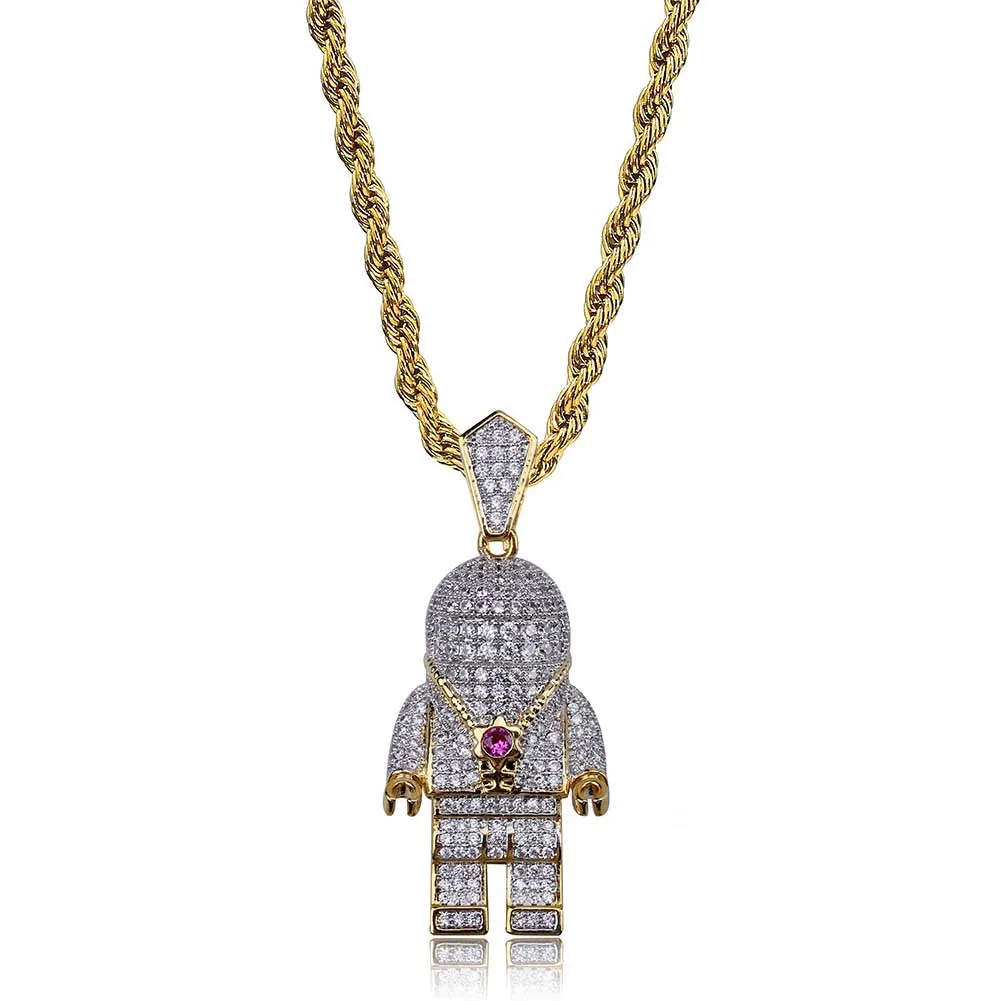 HIP HOP STREET GOUD ZILVER GEKOPPELEERDE RUIMMANTMANEN Ketting Micro Pave Zirkoon Iced Out Out Astronaut Hanger Ketting voor Mannen