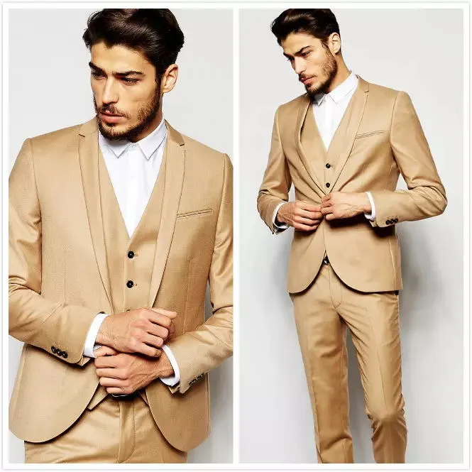 Latest Coat Pant Design Gold Wedding Suits Handsome Slim Fit Mens Suits Groom Tuxedos Custom Made Formal Prom Suits ( Jacket+Pants+Vest+Tie)